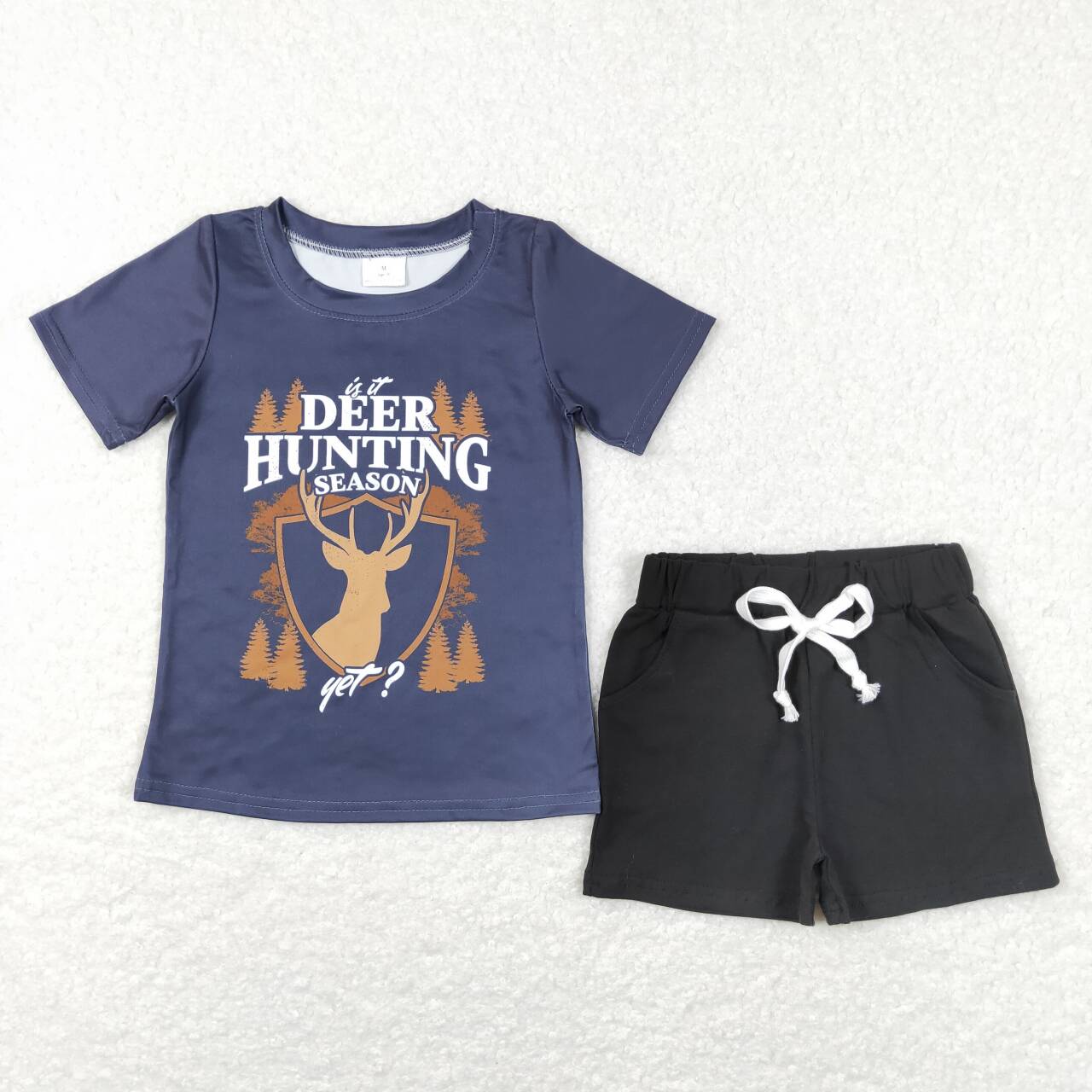 SS013 deer Western Grey Boys Short Sleeve Shorts Outfits