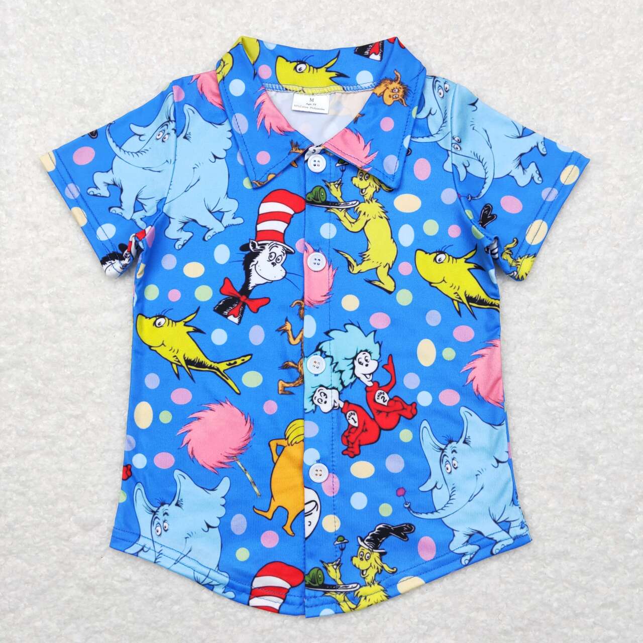 BT0421 Cat Hat Pink blue Dr Cartoon Boys Short Sleeve Top Collar T-Shirts