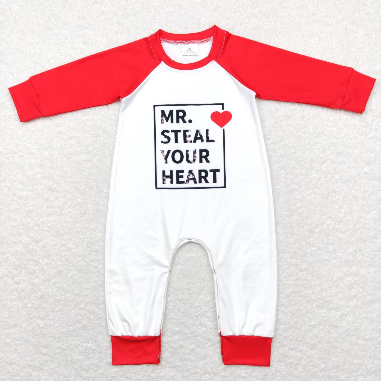 LR0797     Valentine  Love Red Mr steal your heart Girls Long Sleeve Romper