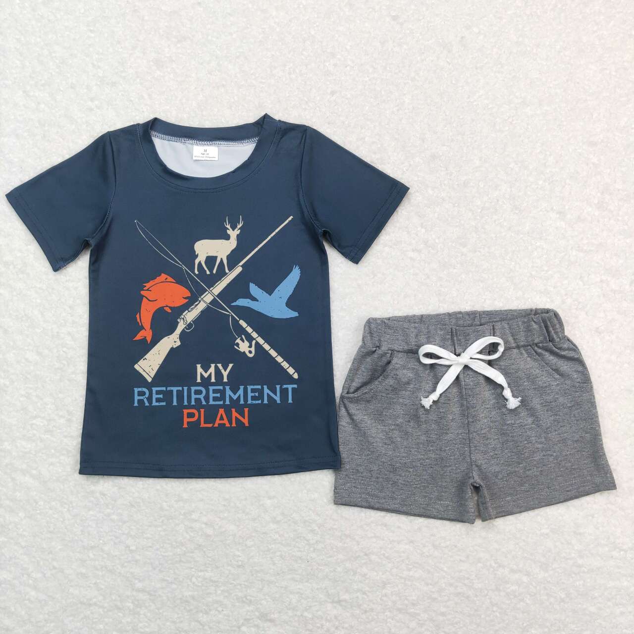 SS013 Blue hunt Western Grey Boys Short Sleeve Shorts Outfits