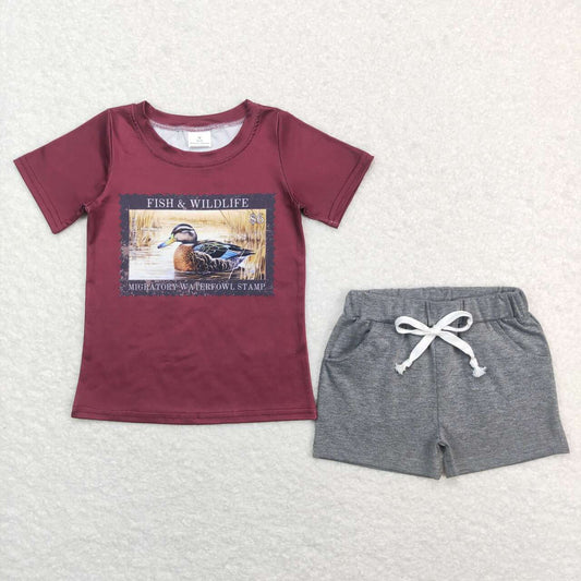 BSSO0472 SS013 duck Western Grey Boys Short Sleeve Shorts Outfits