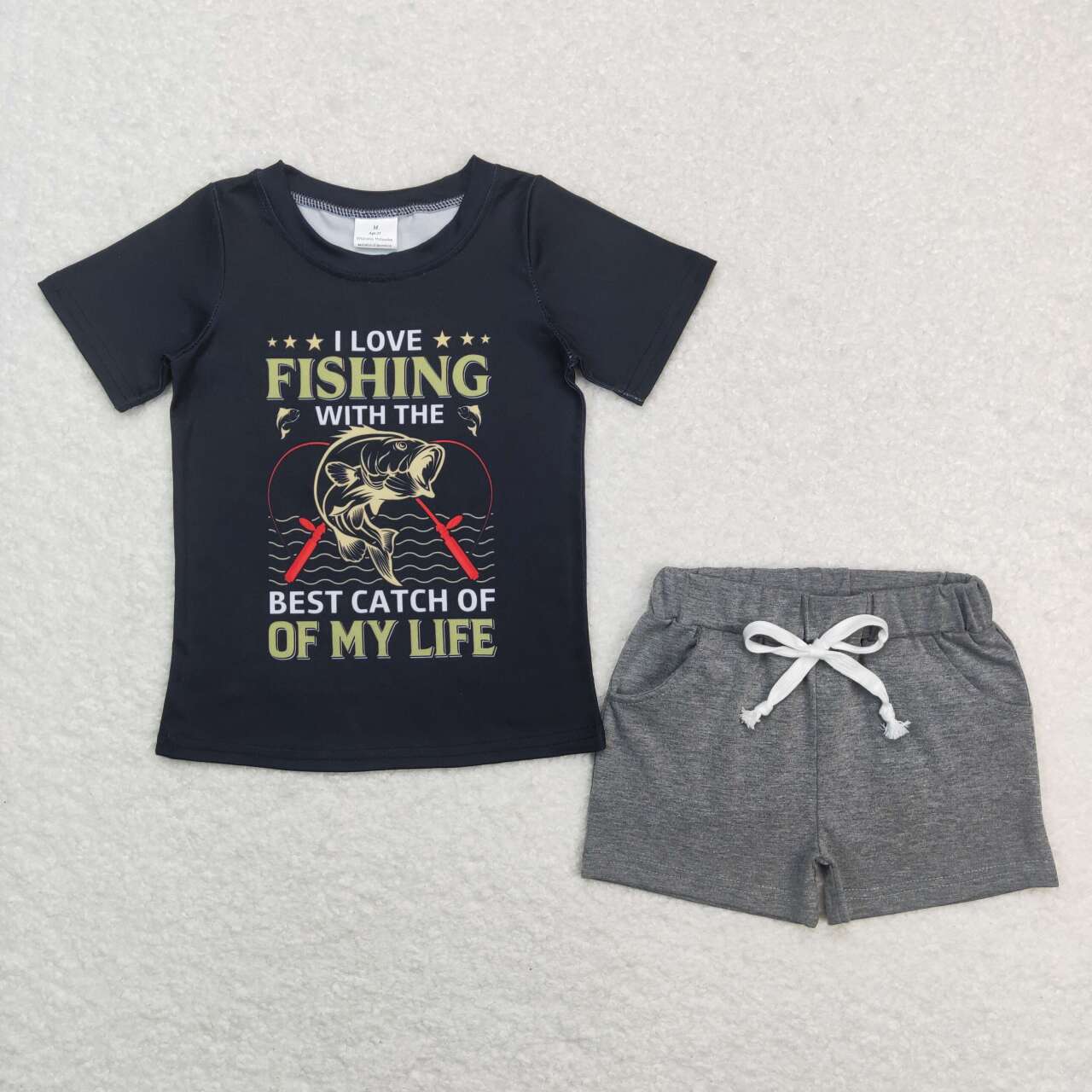 SS013 fish Western Grey Boys Short Sleeve Shorts Outfits