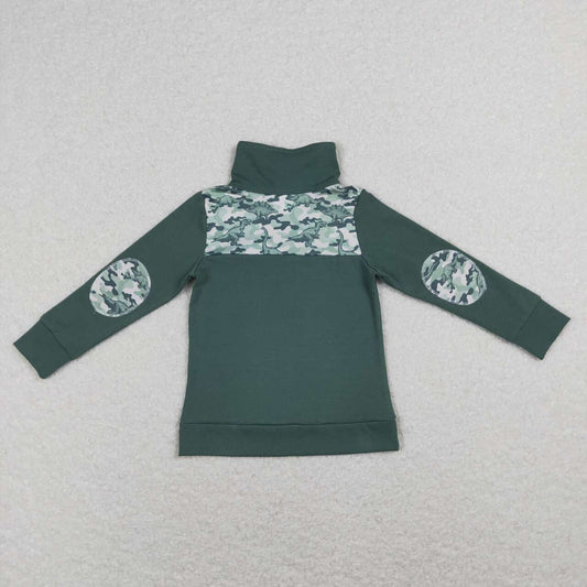 BT0381    Green Camo Boys Long Sleeve Top Collar Polo Pullover T-Shirts