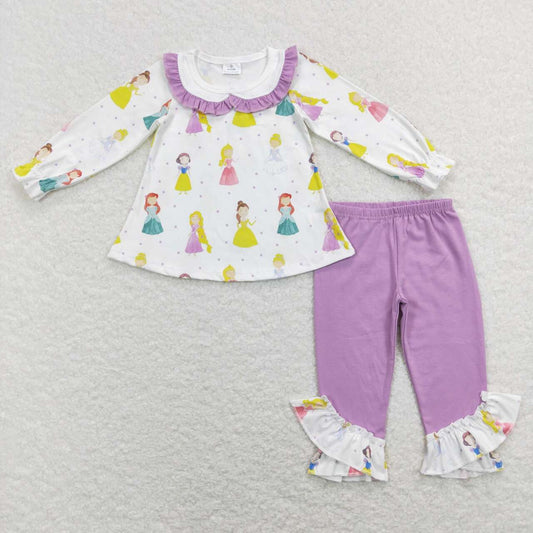 GLP0997 Purple Peincess cartoon  Girls Long Sleeve Pants Outfits