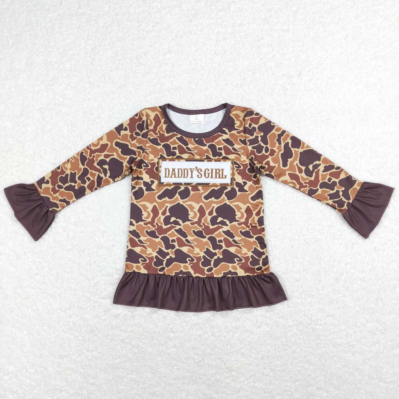 GT0404 Daddy's Girl brown camo Embroidery Girls Long Sleeve Top T-shirts