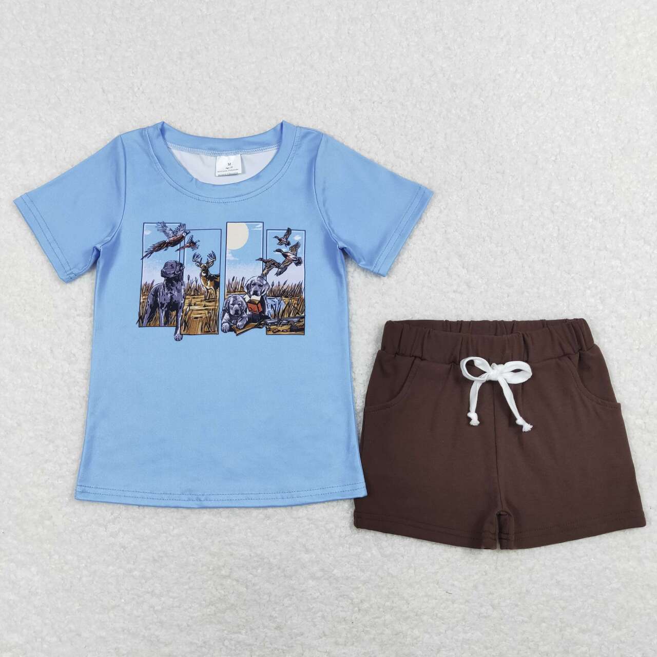 SS013 blue dog Boys Short Sleeve Shorts Outfits