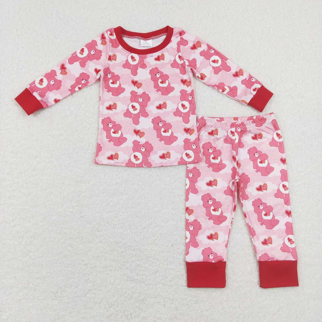 GLP1090  Valentine Love Pink Bear cartoon  Girls Long Sleeve Pants Outfits Pajamas