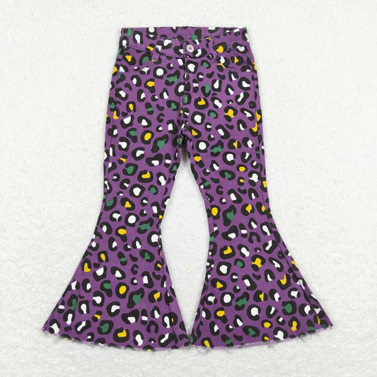 P0313 Purple Leopard Girls Bell Pants Denim Jeans