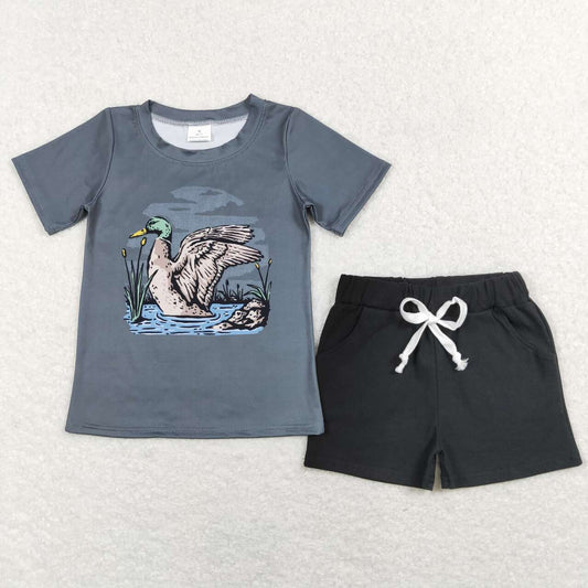 SS013 blue duck  Boys Short Sleeve Shorts Outfits