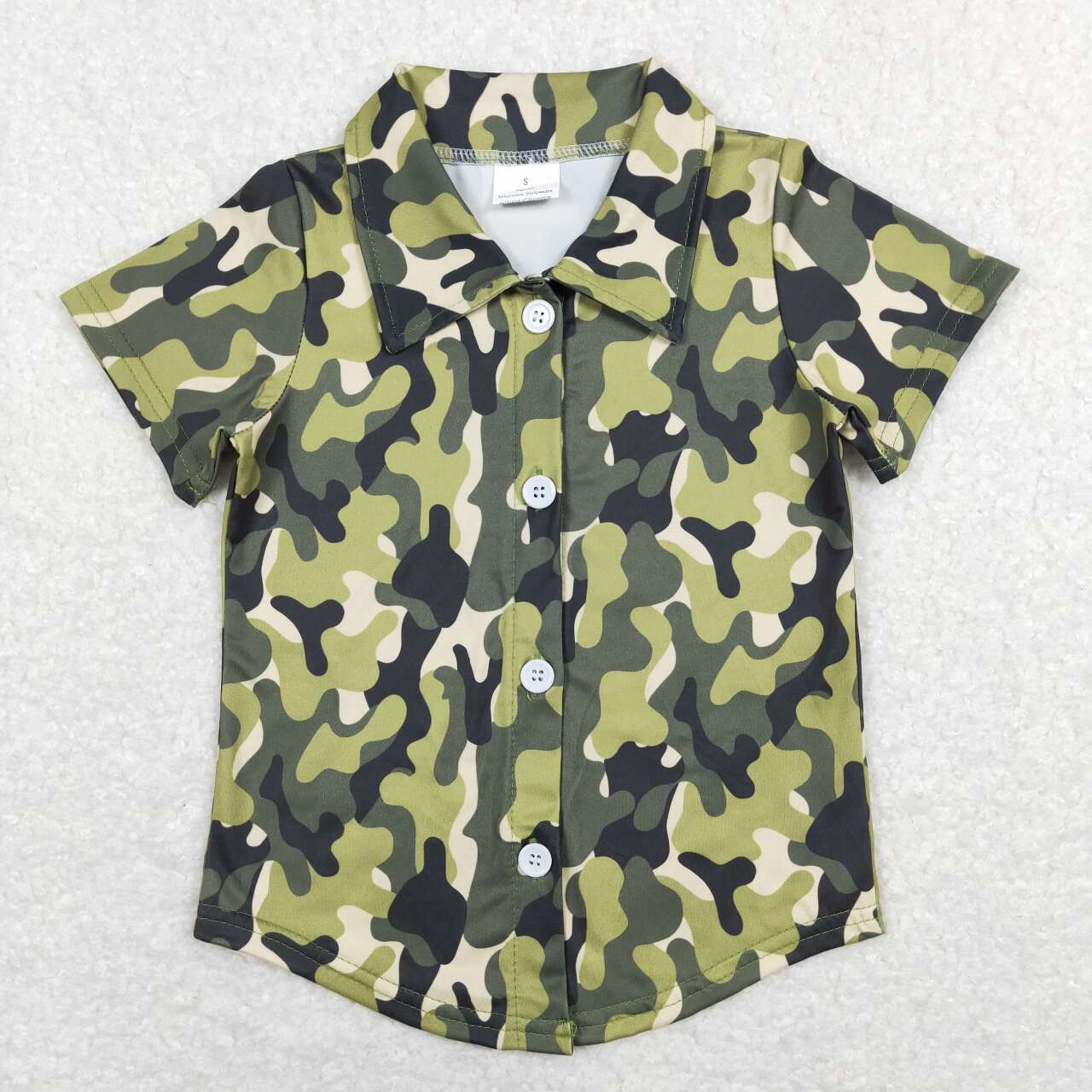 BT0521 Green camo Boys Short Sleeve Top Collar T-Shirts