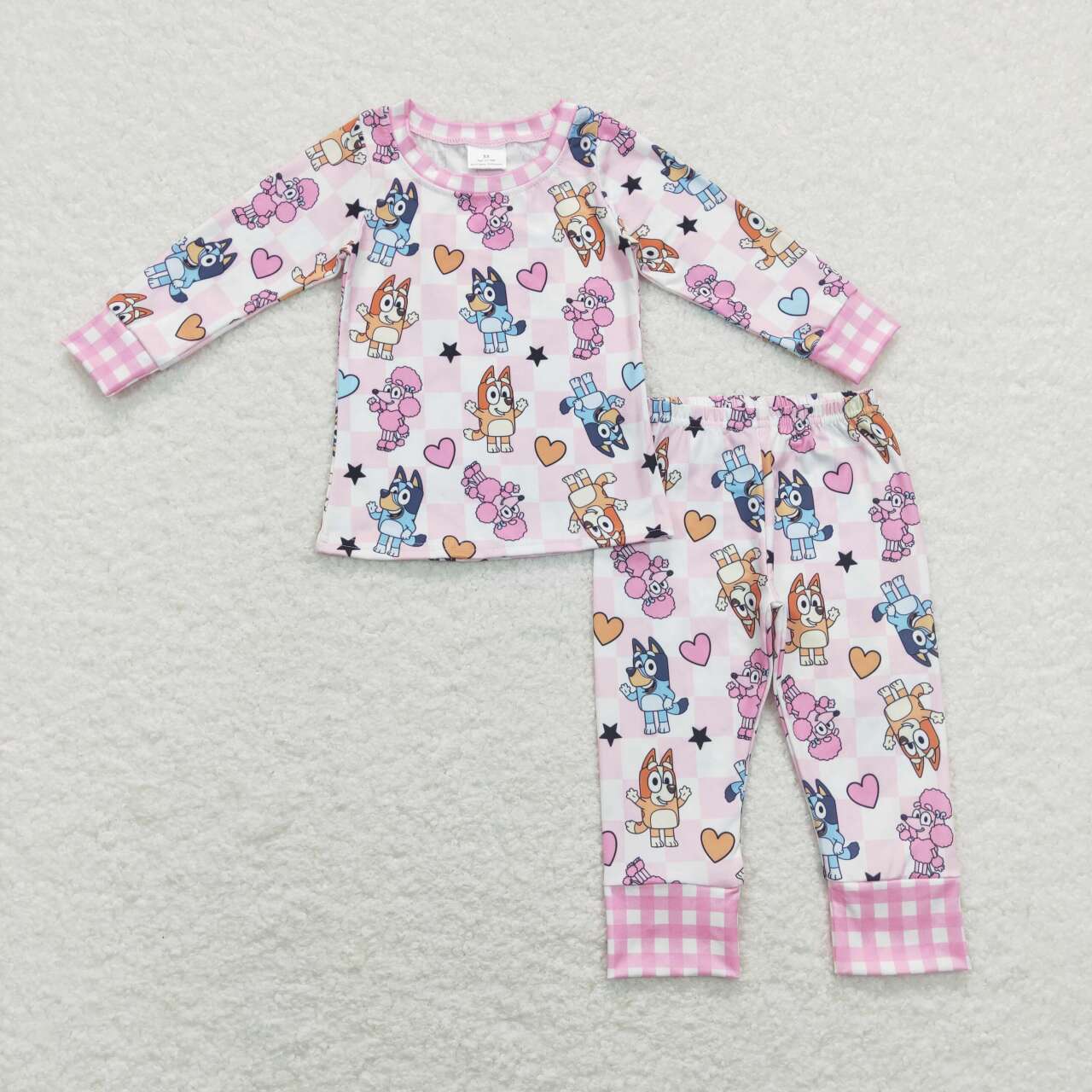 GLP1099  Valentine Love Pink blue dog cartoon  Girls Long Sleeve Pants Outfits Pajamas