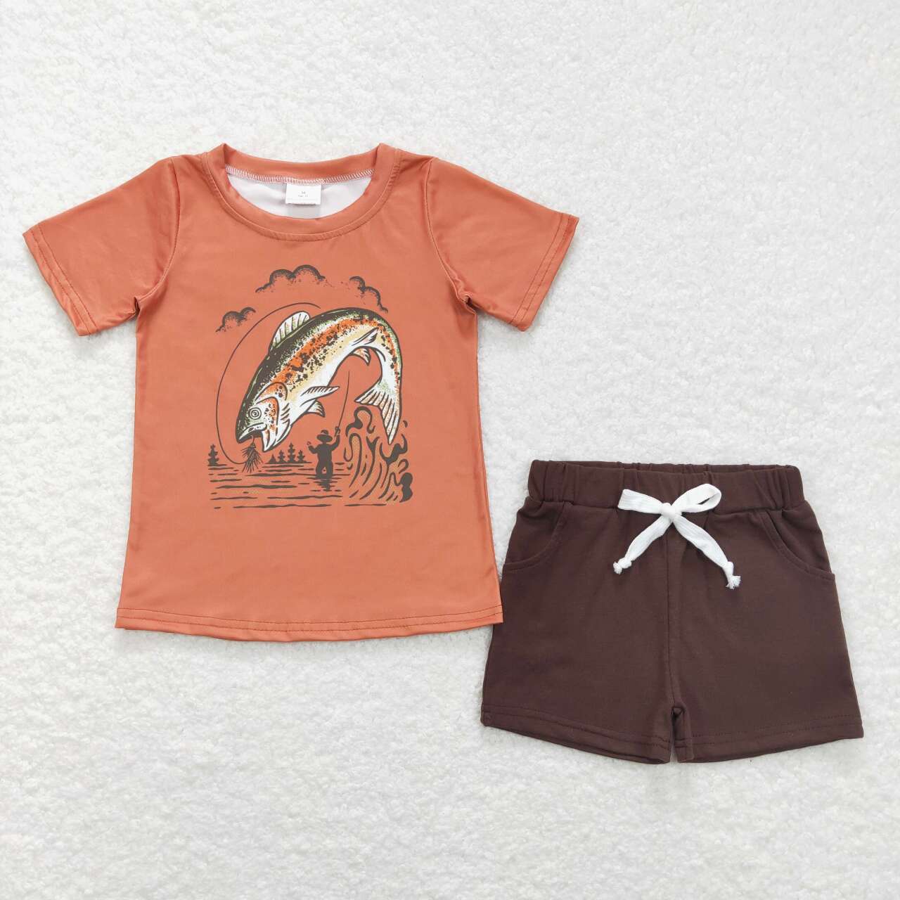 SS013 BT0507 Orange fish Boys Short Sleeve Shorts Outfits