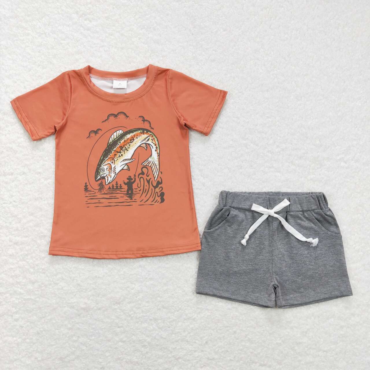 SS013 BT0507 Orange fish Boys Short Sleeve Shorts Outfits