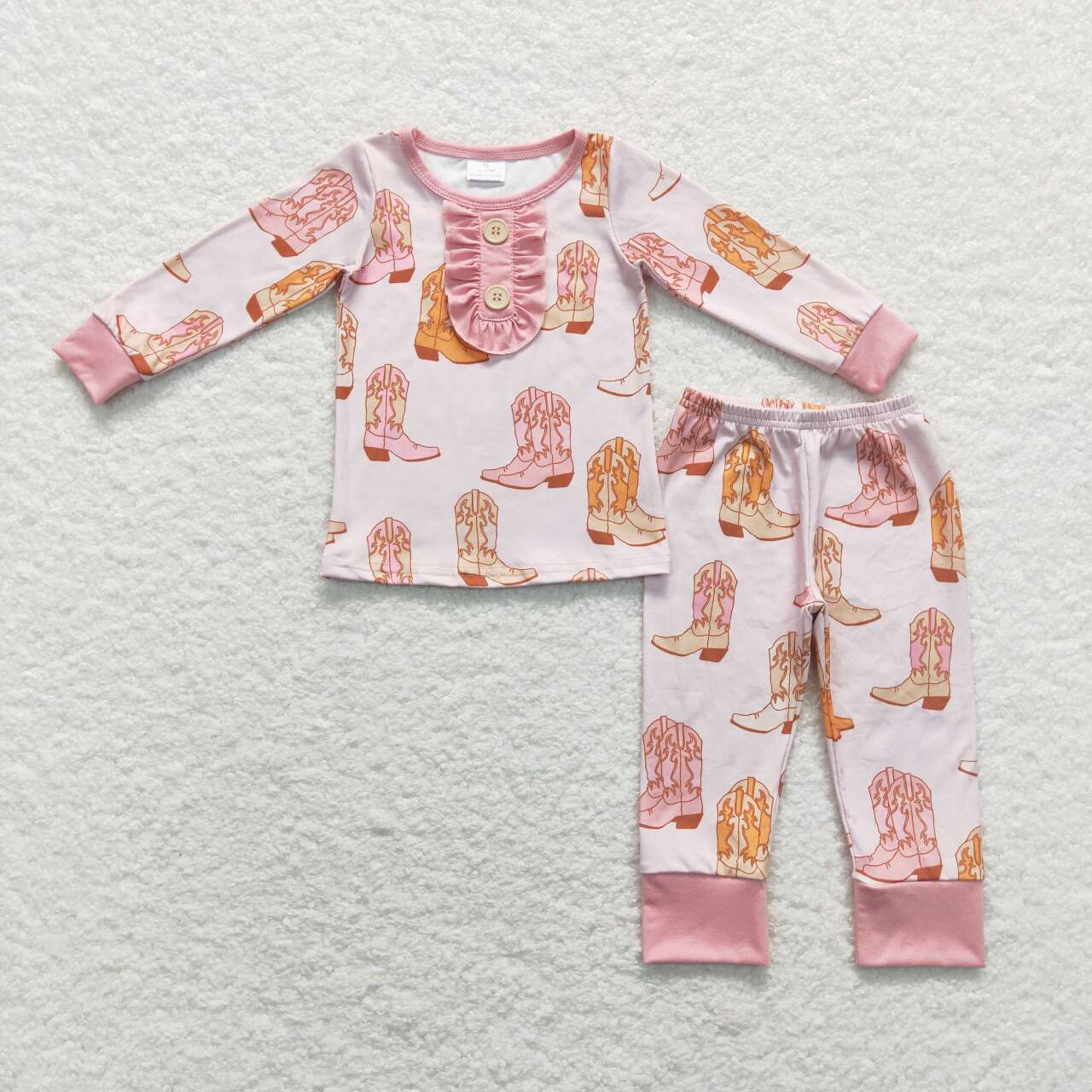 GLP1094 Pink cowboy boots Girls Long Sleeve Pants Outfits Pajamas