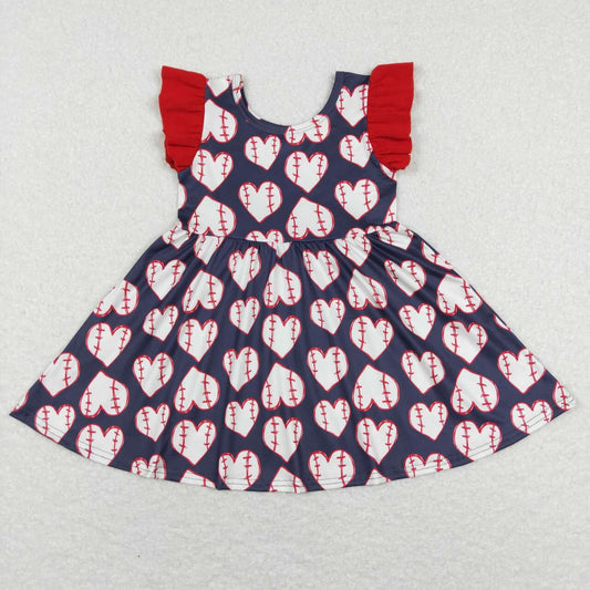 GSD0514  Love Valentine Blue Red Softball Girls Short Sleeve Dresses