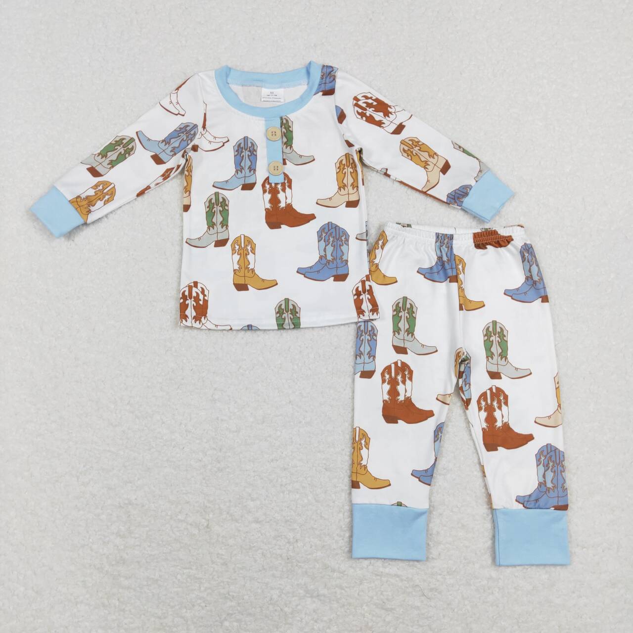 BLP0442 Blue Boots cowboy Boys Long Sleeve Pants Outfits Pajamas