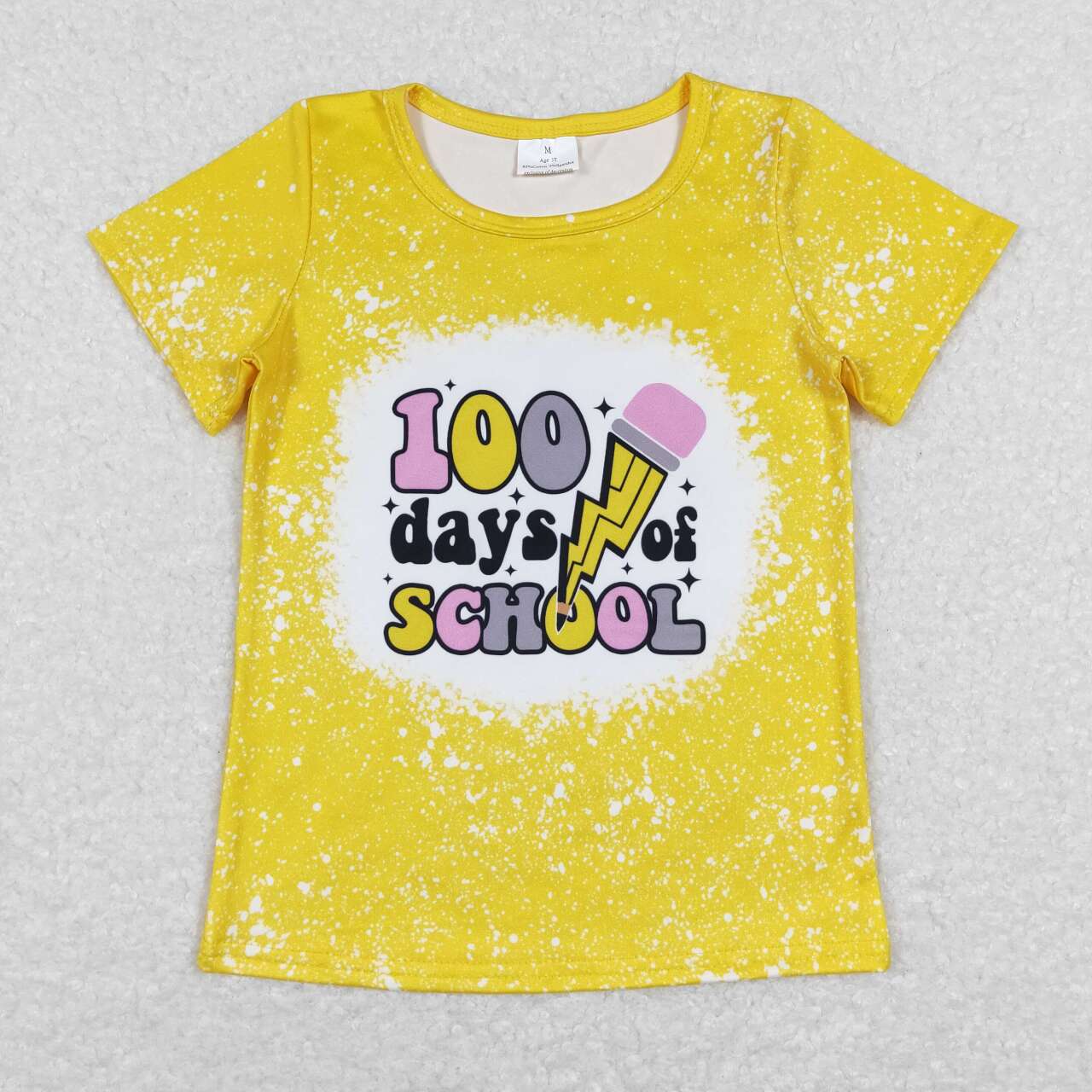 GT0387 Yellow 100 days of  school Girls Short Sleeve Top T-shirts