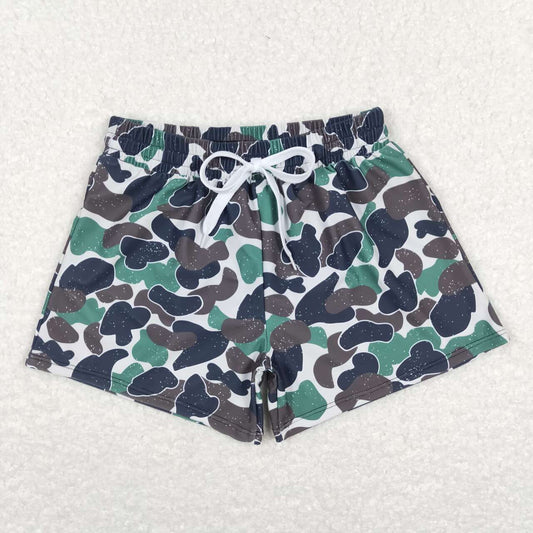 S0218 Green Camo Boys Bathing Suits Swimsuits Swimming Trunks