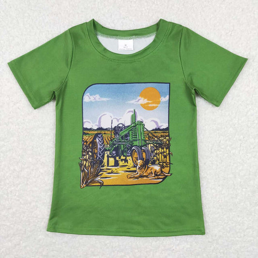 BT0503 Green sun dog Boys Short Sleeve Top T-shirts