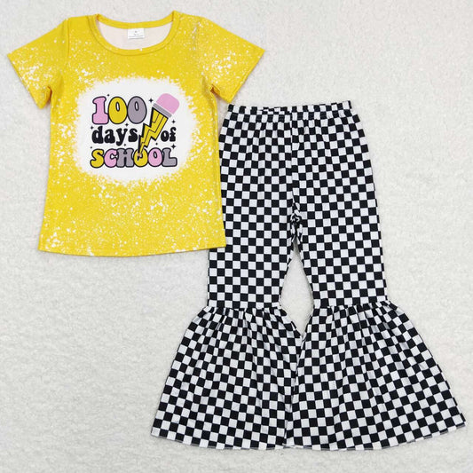 GT0387 100 days of school yellow Top 2Pcs  Girls Short Sleeve Pants Outfits