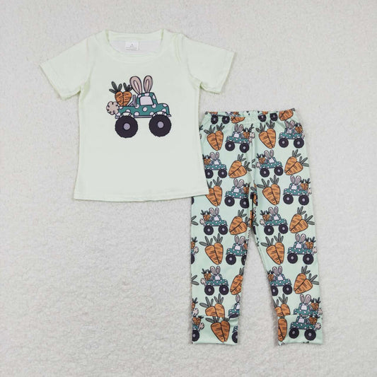 BSPO0256  Easter Rabbit Carrot  Boys Short Sleeve Bell Bottom Pants Outfits