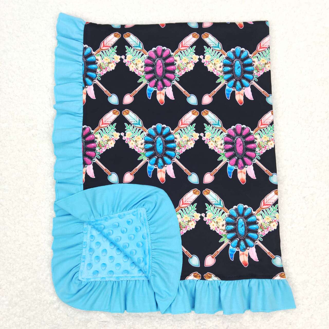 BL0052 Blue Western Print Blanket