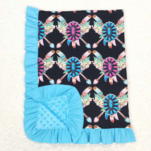 BL0052 Blue Western Print Blanket