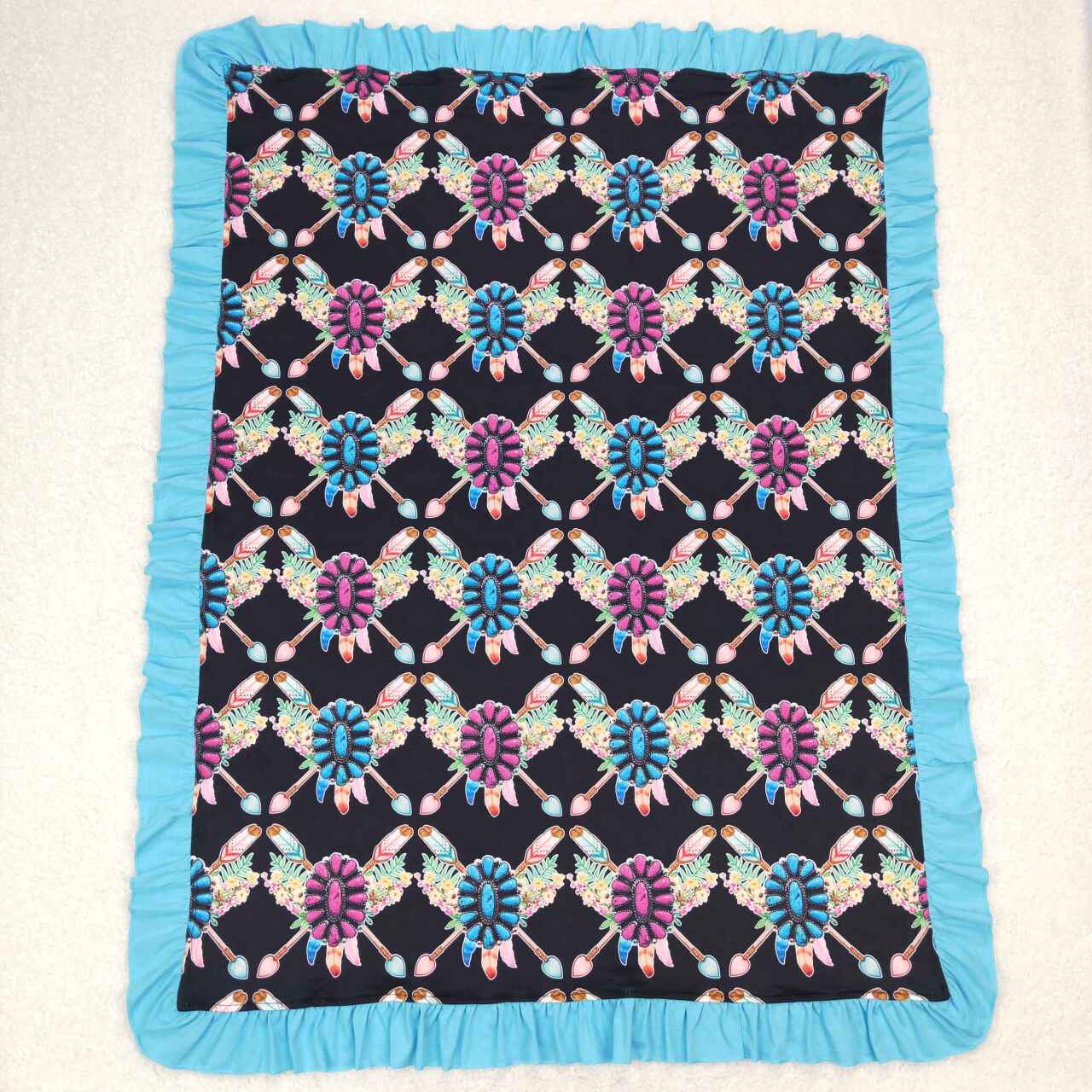 BL0052 Blue Western Print Blanket