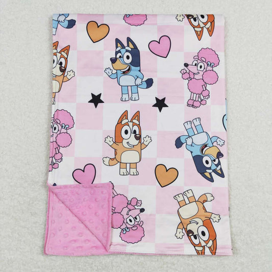 BL0114 Pink Valentine Love Blue Dog cartoon Print Blanket