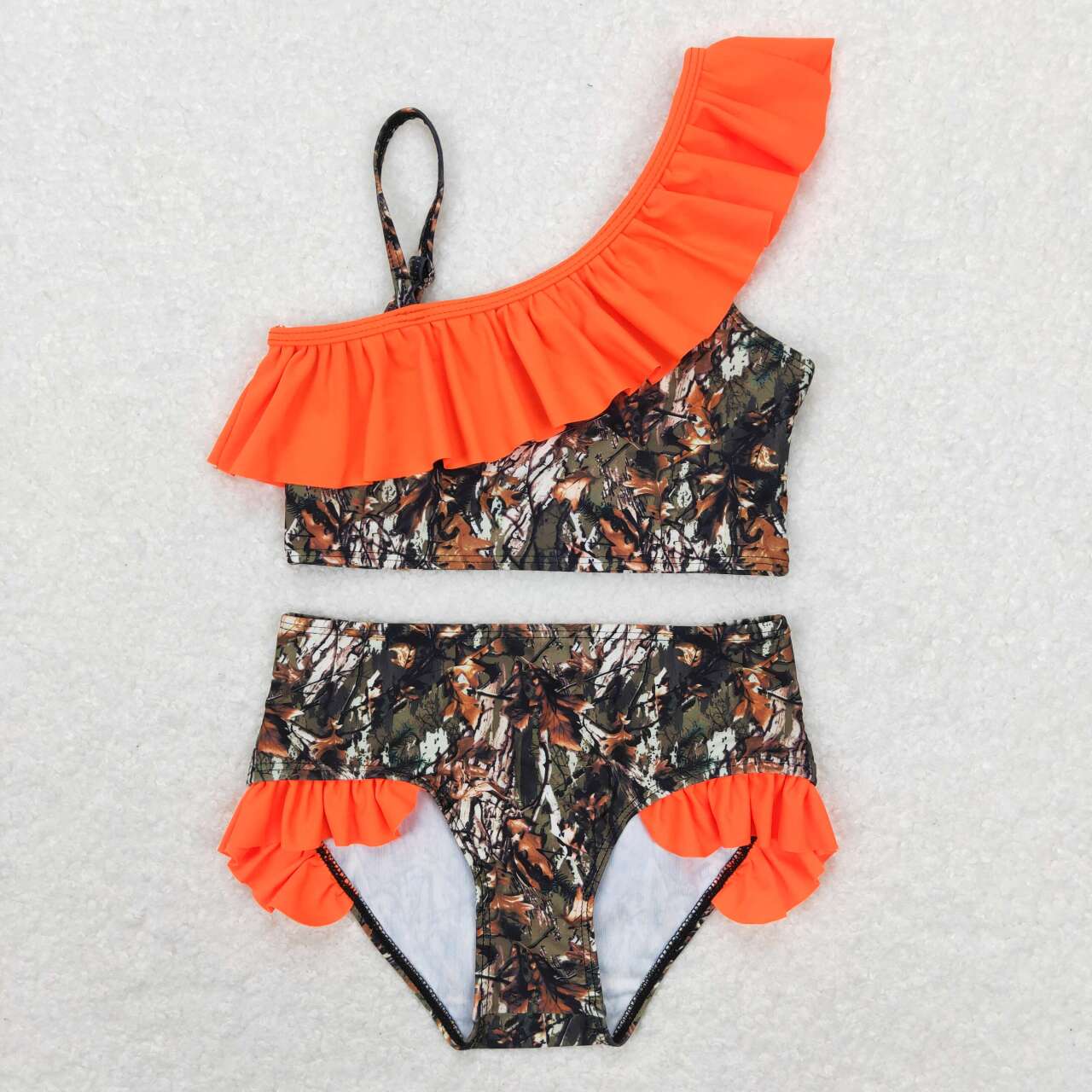 S0197 Orange Camo Girls Swimming Bathing Suits Swimsuits