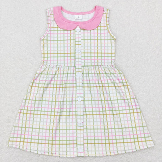 GSD0581 Pink Plaid Girls Flutter Sleeve Dresses