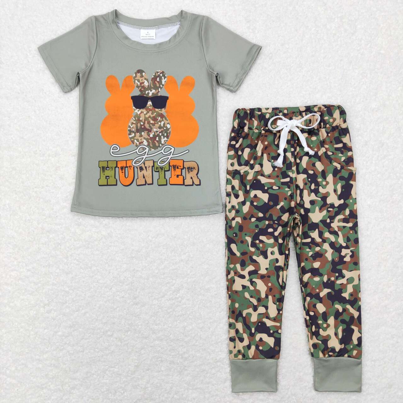 BSPO0220 Easter Grey Hunter Rabbit Boys Short Sleeve Bell Bottom Pants Outfits