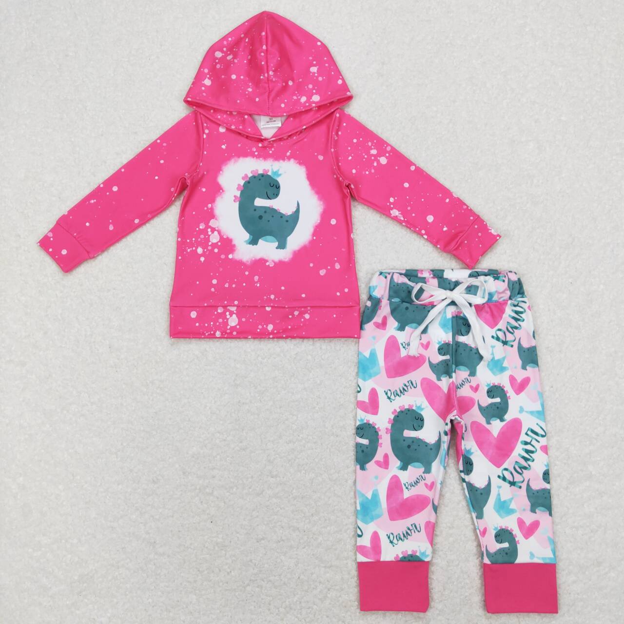 GLP1107 Valentine Pink Dinosaur Love  Girls Long Sleeve Hoodies Outfits