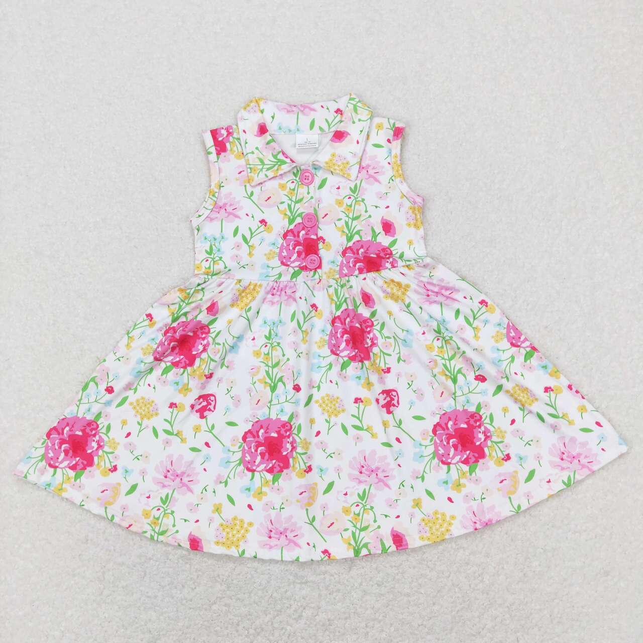 GSD0546  Pink Floral Girls Short Sleeve Dresses