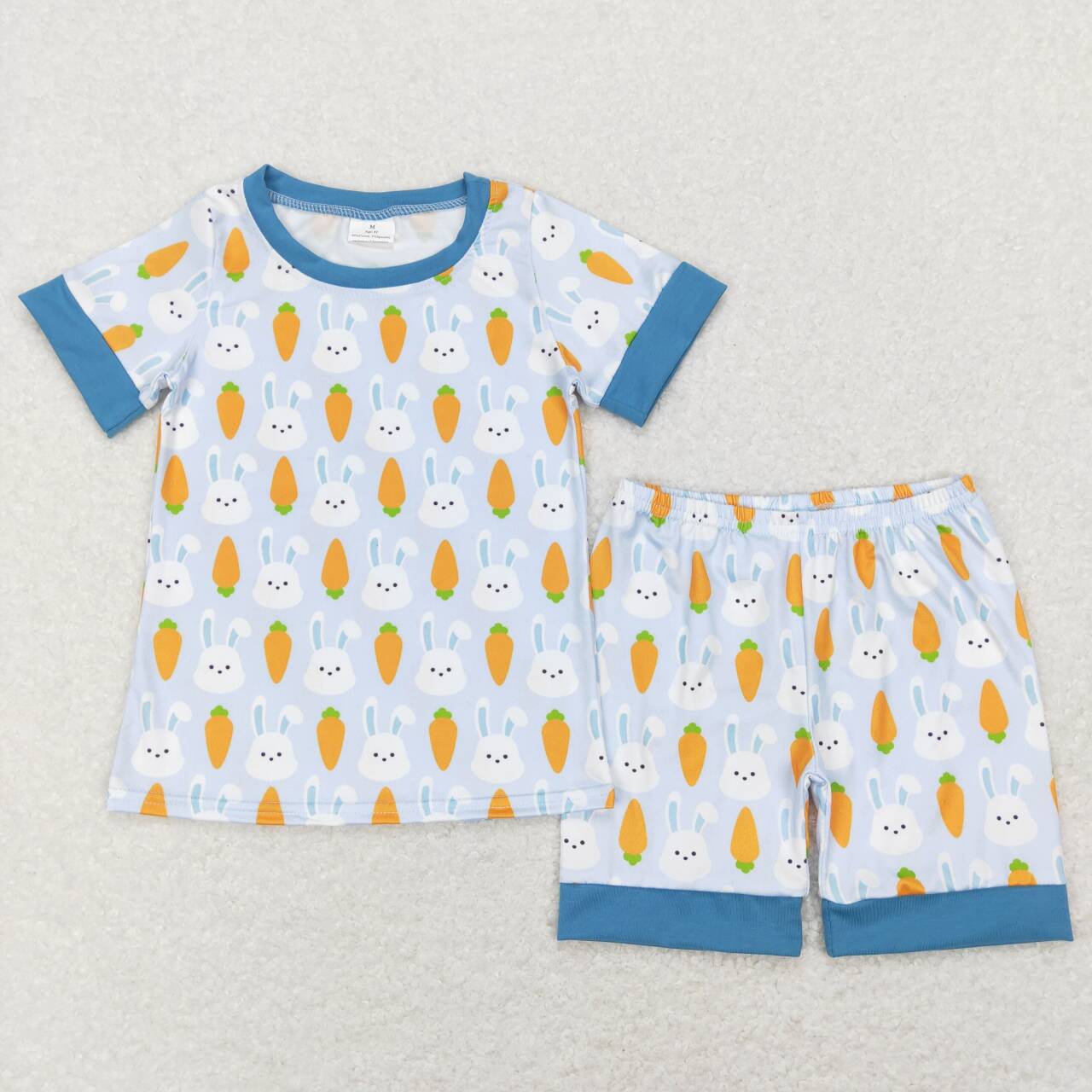 BSSO0357 Blue Easter Carrot Rabbit Boys Short Sleeve Shorts Outfits Pajamas