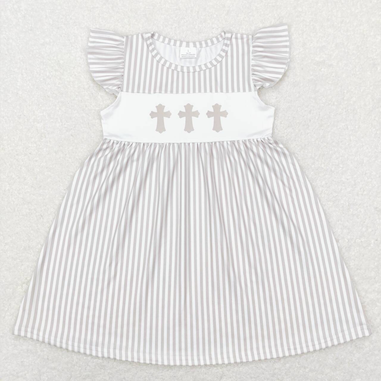 GSD0568 Easter Grey Cross Girls Flutter Sleeve Dresses