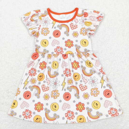 GSD0404 Valentine Love Smile Sunflower Girls Short Sleeve Dresses