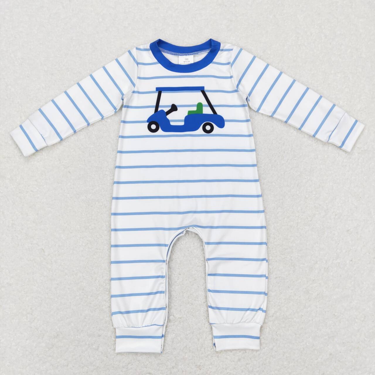 LR0848 Blue Golf  Embroidery  Girls Long Sleeve Romper