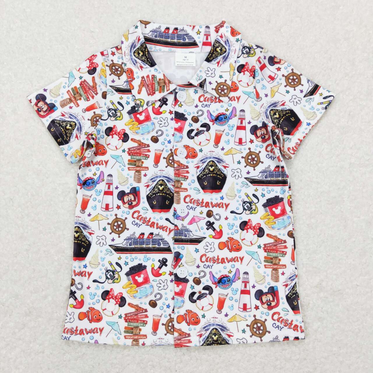 BT0490  Blue Red M Cartoon Boys Short Sleeve Top Collar T-Shirts