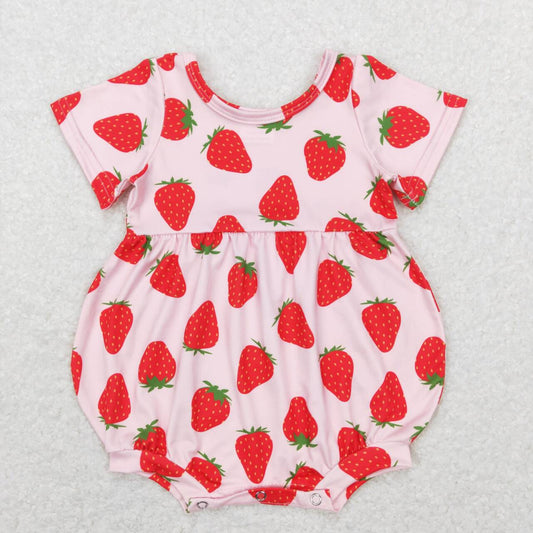 SR0535 Pink Strawberry  Girls Short Sleeve Romper