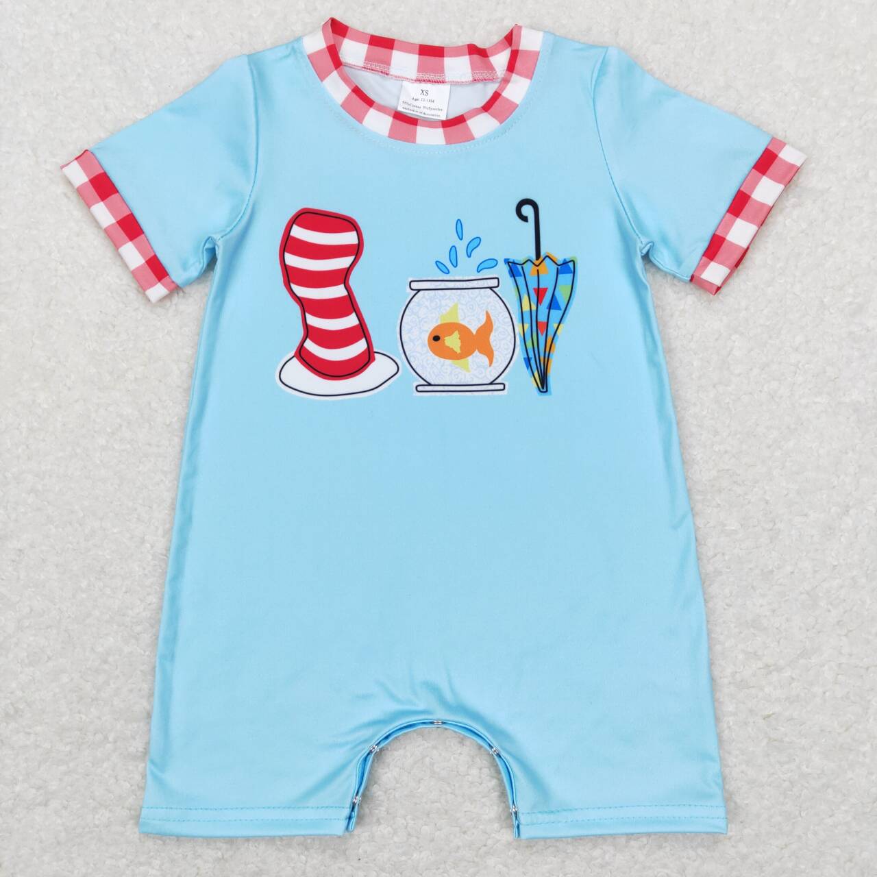 SR0767  Blue Dr Cartoon Hat Cat Girls Short Sleeve Romper