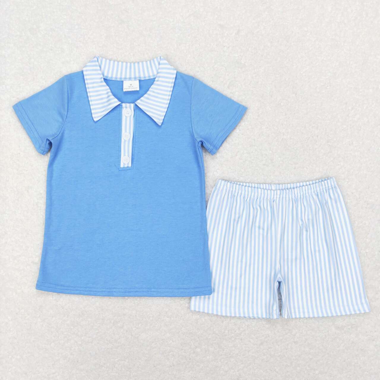 BSSO0402 Blue Plaid Boys Short Sleeve Shorts Outfits