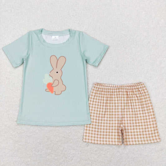 BSSO0407 Blue Easter Carrot Rabbit Boys Short Sleeve Shorts Outfits