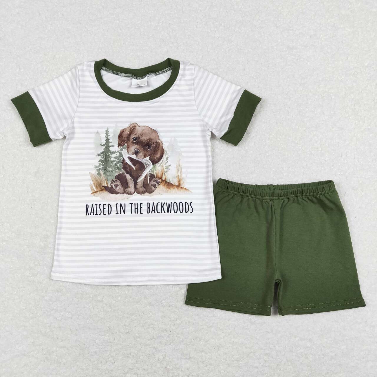 BSSO0376 Green Dog Boys Short Sleeve Shorts Outfits