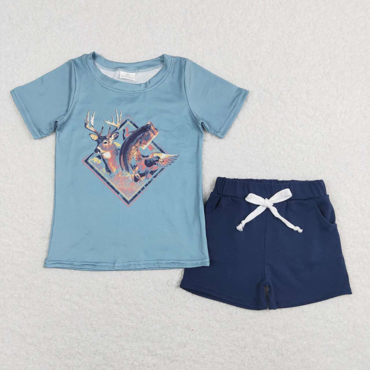 BSSO0315 Blue Dear Fish Boys Short Sleeve Shorts Outfits