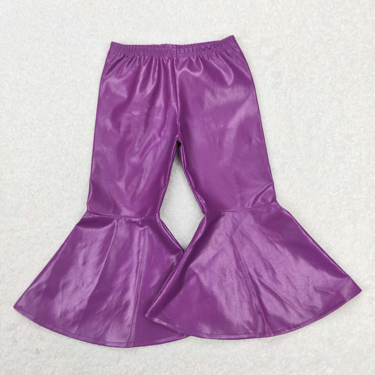 P0419 Purple Leather pants Bell-bottom Kids Long Pants