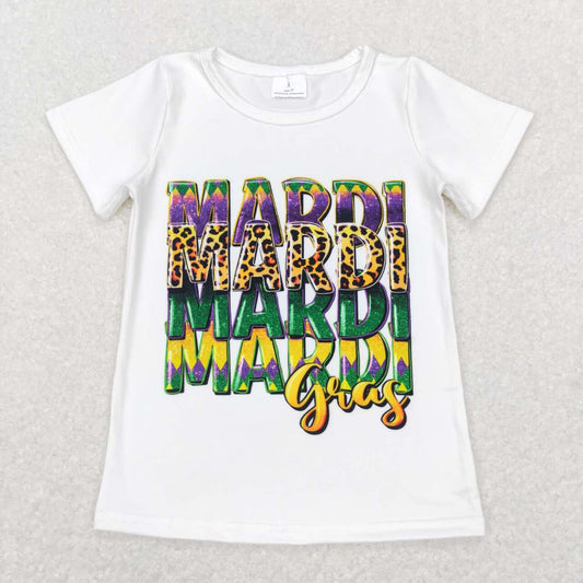 GT0442 Mardi Gras Girls Short Sleeve Top T-shirts