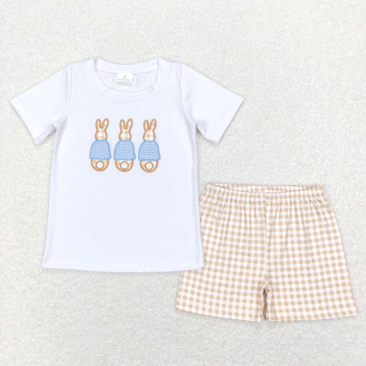 BSSO0383 Easter Rabbit Yellow Blue Embroidery Boys Short Sleeve Shorts Outfits