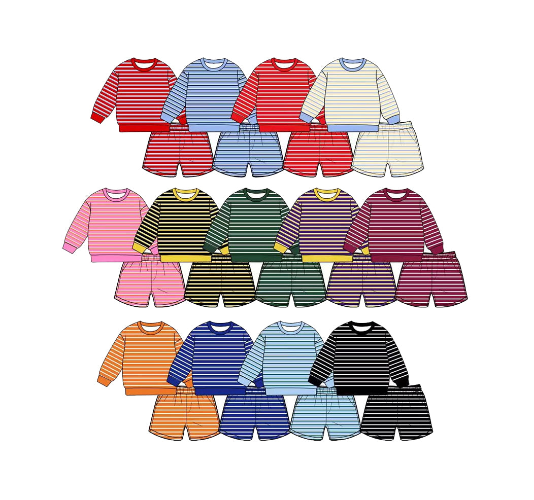Preorder MOQ 5 PCS Solid Color Stripe Long Sleeve Yoga Girls Shorts Sets