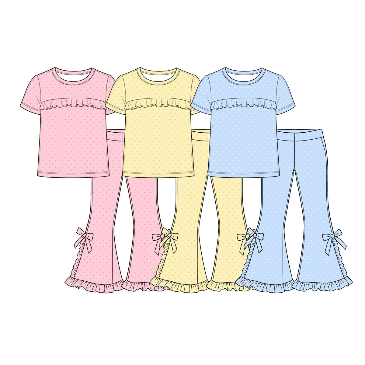 Preorder MOQ 5 pcs Each Style Dots Solid Color Pink Yellow Blue Kids Matching Clothes